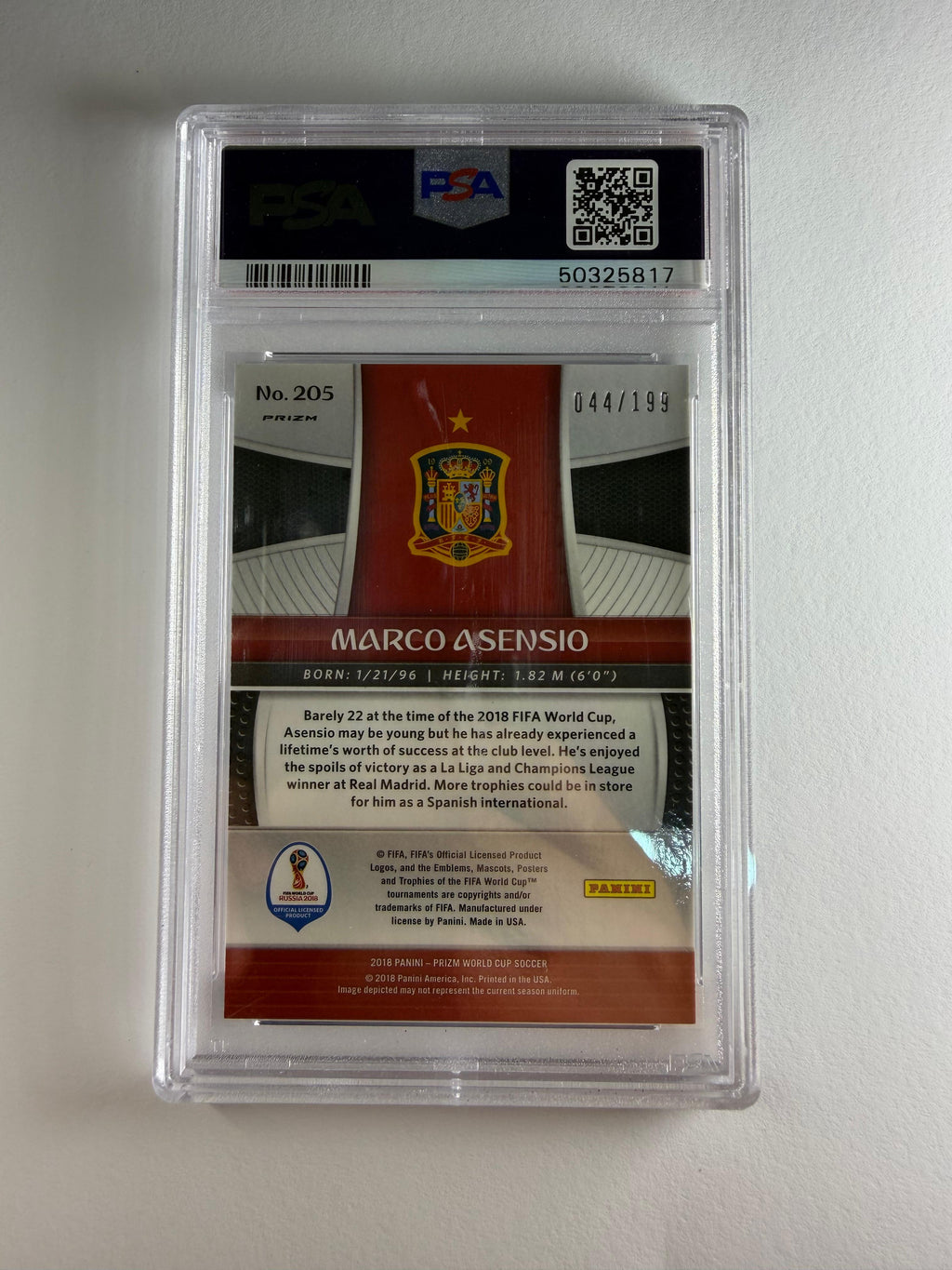 RARE 2018 Prizm WORLD CUP BLUE REFRACTOR SP MARCO ASENSIO /199! PSA 9 SPAIN STAR