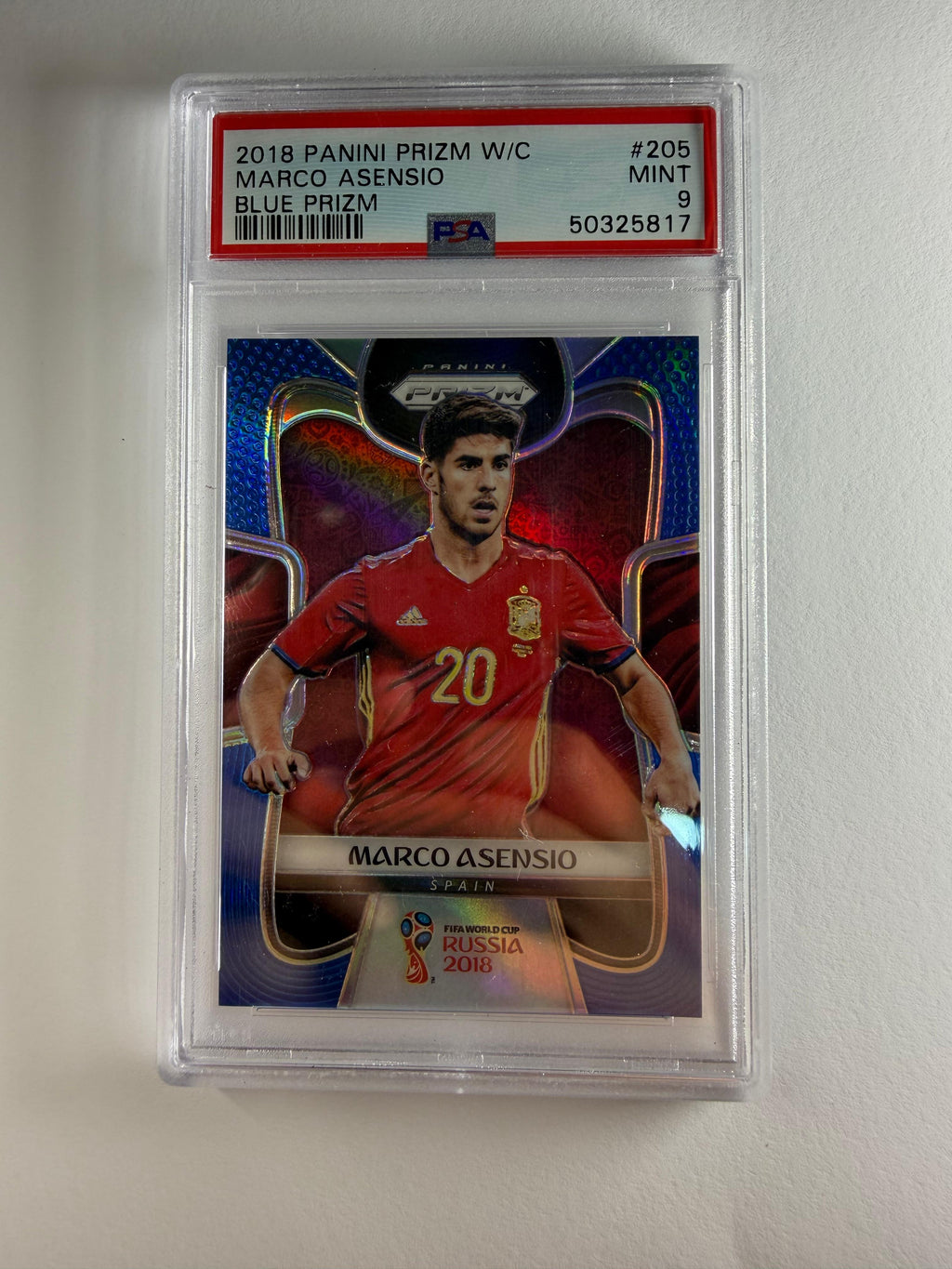 RARE 2018 Prizm WORLD CUP BLUE REFRACTOR SP MARCO ASENSIO /199! PSA 9 SPAIN STAR